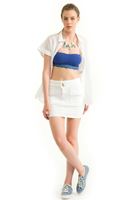 Bayan Mavi Dantel Detaylı Lastikli Büstiyer