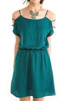 Bayan Yeşil Kol Detaylı Mini Elbise