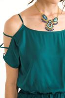 Bayan Yeşil Kol Detaylı Mini Elbise