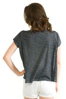 Bayan Gri Pul İşlemeli Kısa Kollu Tişört