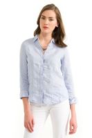 Bayan Mavi Keten Klasik Gömlek