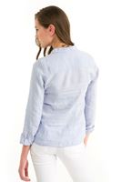 Bayan Mavi Keten Klasik Gömlek