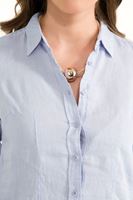 Bayan Mavi Keten Klasik Gömlek