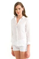 Bayan Beyaz Keten Klasik Gömlek