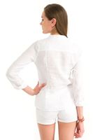 Bayan Beyaz Keten Klasik Gömlek