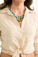 Bayan Krem Keten Klasik Gömlek