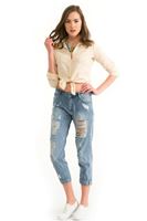 Bayan Krem Keten Klasik Gömlek