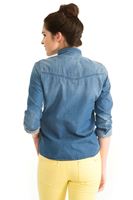 Bayan Mavi Gögüs Dekolteli Denim Gömlek 