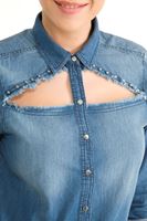 Bayan Mavi Gögüs Dekolteli Denim Gömlek 