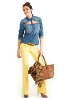 Bayan Mavi Gögüs Dekolteli Denim Gömlek 