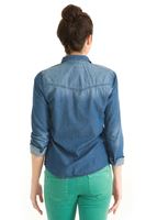 Bayan Mavi Gögüs Dekolteli Denim Gömlek 