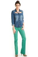 Bayan Mavi Gögüs Dekolteli Denim Gömlek 