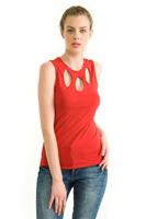 Bayan Kırmızı Göğüs Dekolteli Atlet