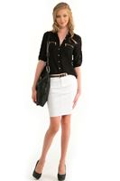 Bayan Beyaz Diz Üstü Dar Etek