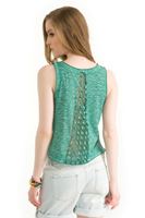 Bayan Yeşil Tül Detaylı Kısa Bluz