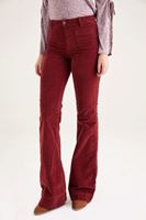 Bayan Kırmızı Kadife Önden Cepli Ispanyol Paça Pantolon