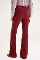 Bayan Kırmızı Kadife Önden Cepli Ispanyol Paça Pantolon