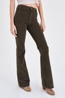 Bayan Yeşil Kadife Önden Cepli Ispanyol Paça Pantolon