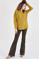 Bayan Yeşil Kadife Önden Cepli Ispanyol Paça Pantolon