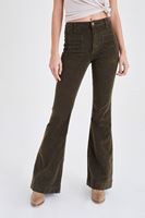 Bayan Yeşil Kadife Önden Cepli Ispanyol Paça Pantolon