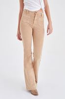 Bayan Krem Kadife Önden Cepli Ispanyol Paça Pantolon