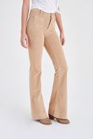 Bayan Krem Kadife Önden Cepli Ispanyol Paça Pantolon