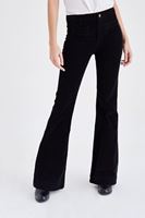 Bayan Siyah Kadife Önden Cepli Ispanyol Paça Pantolon