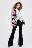 Bayan Siyah Kadife Önden Cepli Ispanyol Paça Pantolon