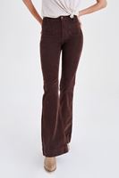 Bayan Kahverengi Kadife Önden Cepli Ispanyol Paça Pantolon