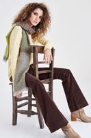 Bayan Kahverengi Kadife Önden Cepli Ispanyol Paça Pantolon