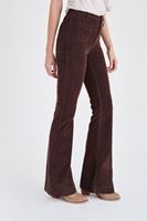 Bayan Kahverengi Kadife Önden Cepli Ispanyol Paça Pantolon
