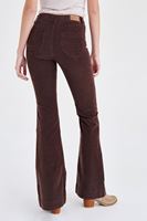 Bayan Kahverengi Kadife Önden Cepli Ispanyol Paça Pantolon