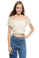 Bayan Krem Dantelli Kısa Bluz