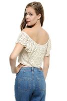 Bayan Krem Dantelli Kısa Bluz