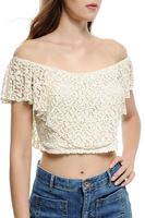 Bayan Krem Dantelli Kısa Bluz