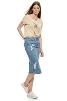 Bayan Krem Yüz Baskılı Kısa Tişört