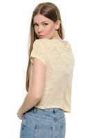 Bayan Krem Yüz Baskılı Kısa Tişört