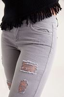 Bayan Gri Slim Paça Yıpratılmış Pantolon