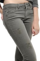 Bayan Gri Slim Paça Yıpratılmış Pantolon