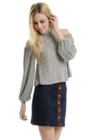 Bayan Gri Omuzları Açık Triko