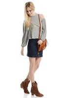 Bayan Gri Omuzları Açık Triko