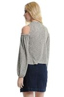 Bayan Gri Omuzları Açık Triko