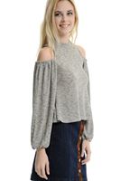 Bayan Gri Omuzları Açık Triko