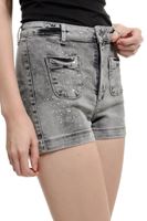 Bayan Gri Yüksek Bel Jean Şort