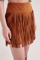 Bayan Kahverengi Süet Mini Püsküllü Etek