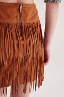 Bayan Kahverengi Süet Mini Püsküllü Etek