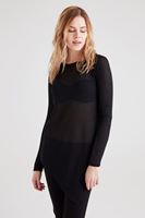 Bayan Siyah Asimetrik Kesimli Transparan Bluz