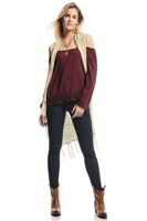 Bayan Bordo Dantel Garnili Omuz Detaylı Bluz