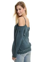 Bayan Lacivert Dantel Garnili Omuz Detaylı Bluz