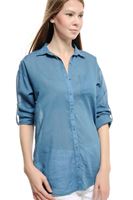 Bayan Mavi 3/4 Kollu Tunik Gömlek